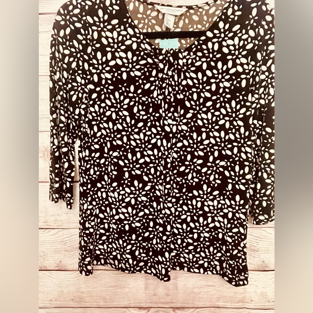 NWT Christopher & Banks Women's Petite Medium 3/4 Sleeve Top Brown Cream